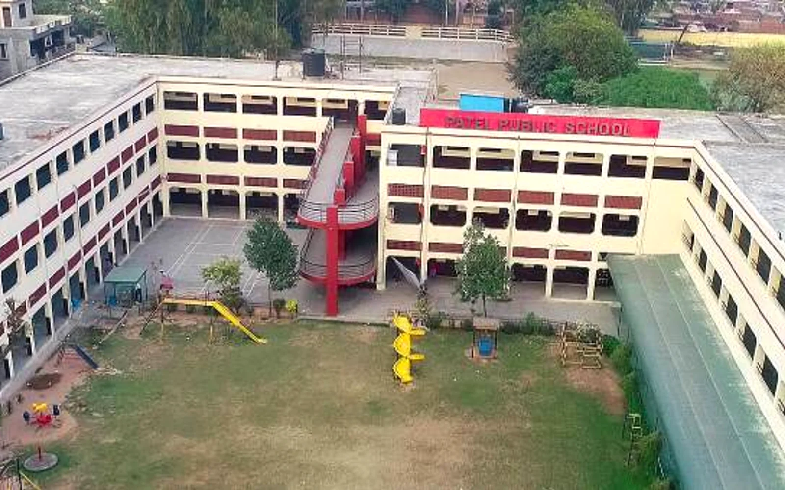 Aerial view of campus activities